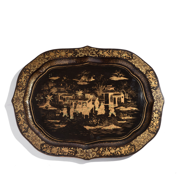 Chinese Export Black Lacquer Papiermache Tray - Early 19thC | Indigo Antiques