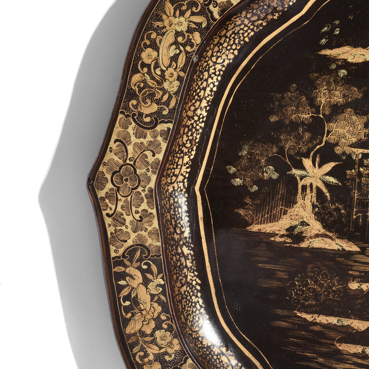 Detail Of Chinese Export Black Lacquer Papiermache Tray - Early 19thC | Indigo Antiques