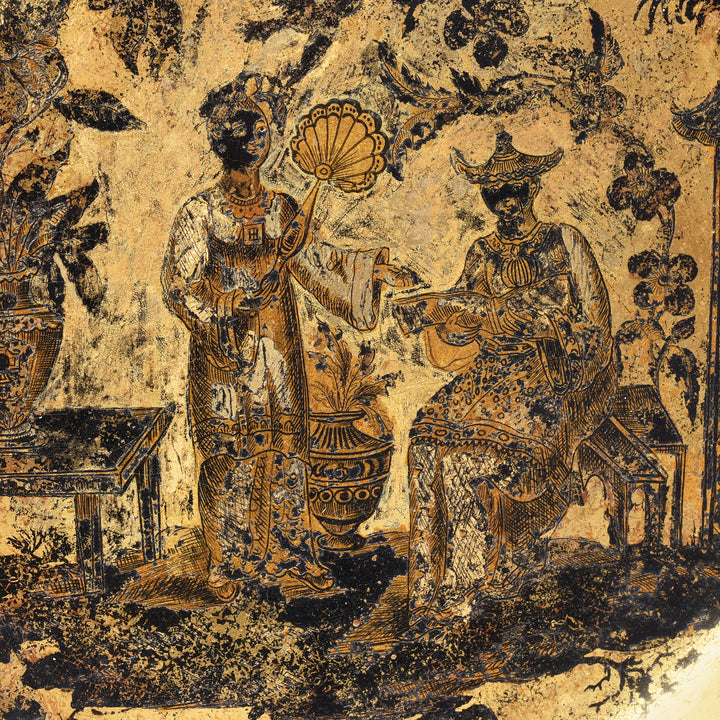 Detail From English Chinoiserie Black Lacquer Papiermache Plate - Late 18thC | Indigo Antiques
