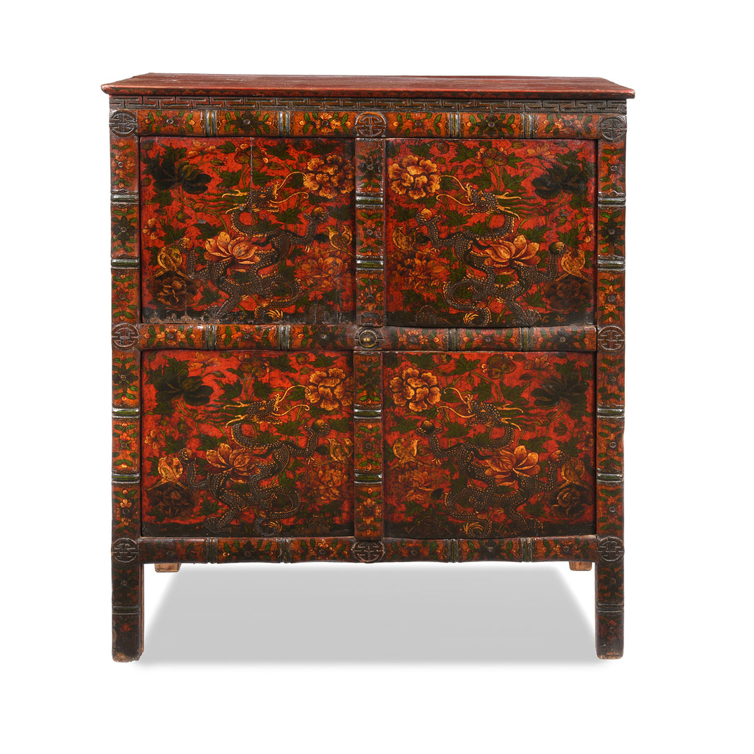 Antique Painted Tibetan Dragon Altar Cabinet - 19thC | Indigo Antiques