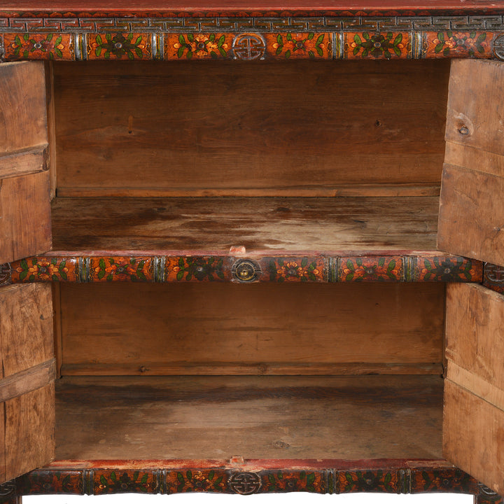 Interior Detail of an Antique Painted Tibetan Dragon Altar Cabinet - 19thC | Indigo Antiques