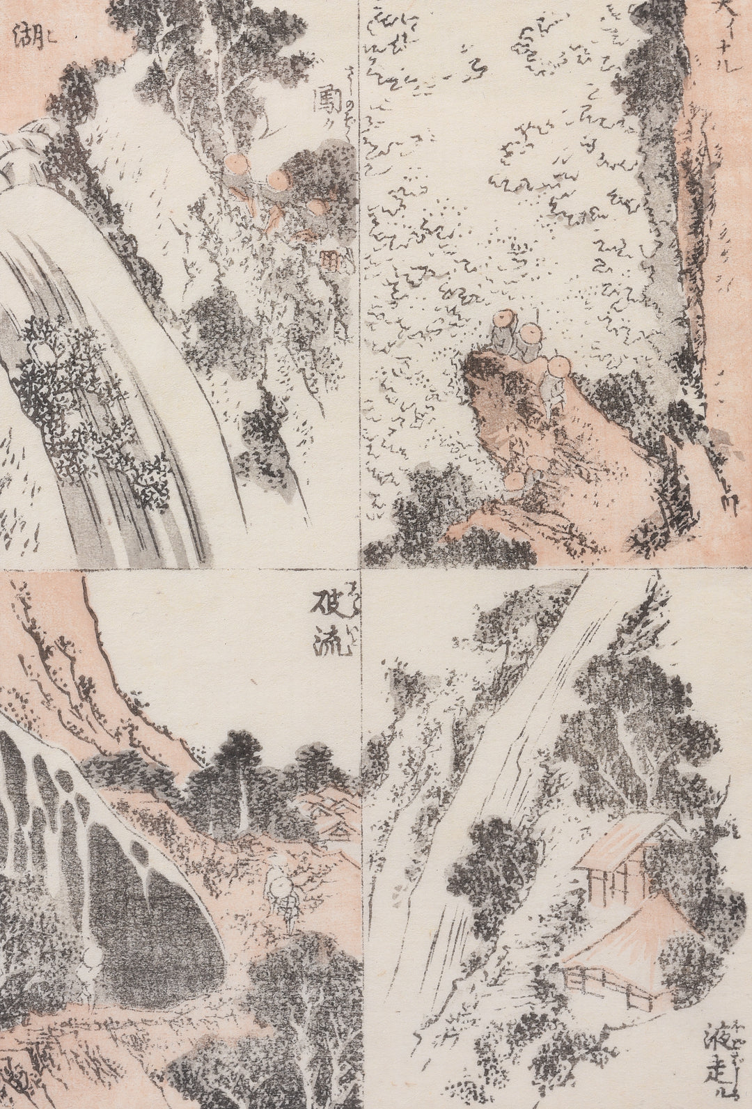 Japanese Waterfalls Hokusai Manga Woodblock Print  - Late 19thC | Indigo Antiques