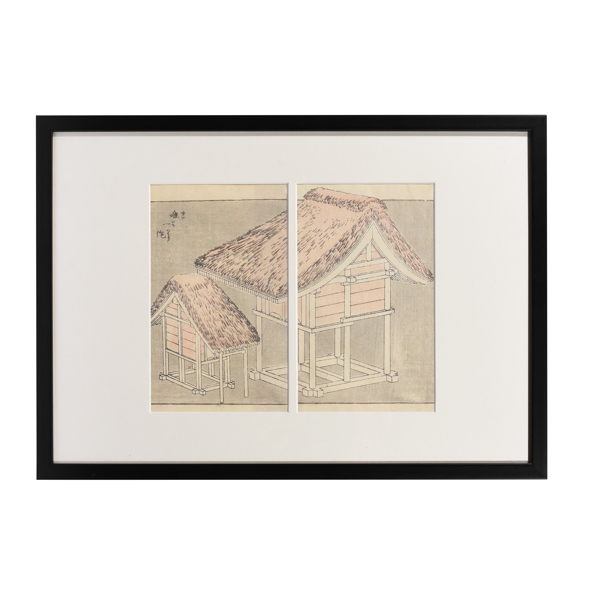 Japanese Manga Woodblock Print of Buildings - Late 19thC | Indigo Antiques