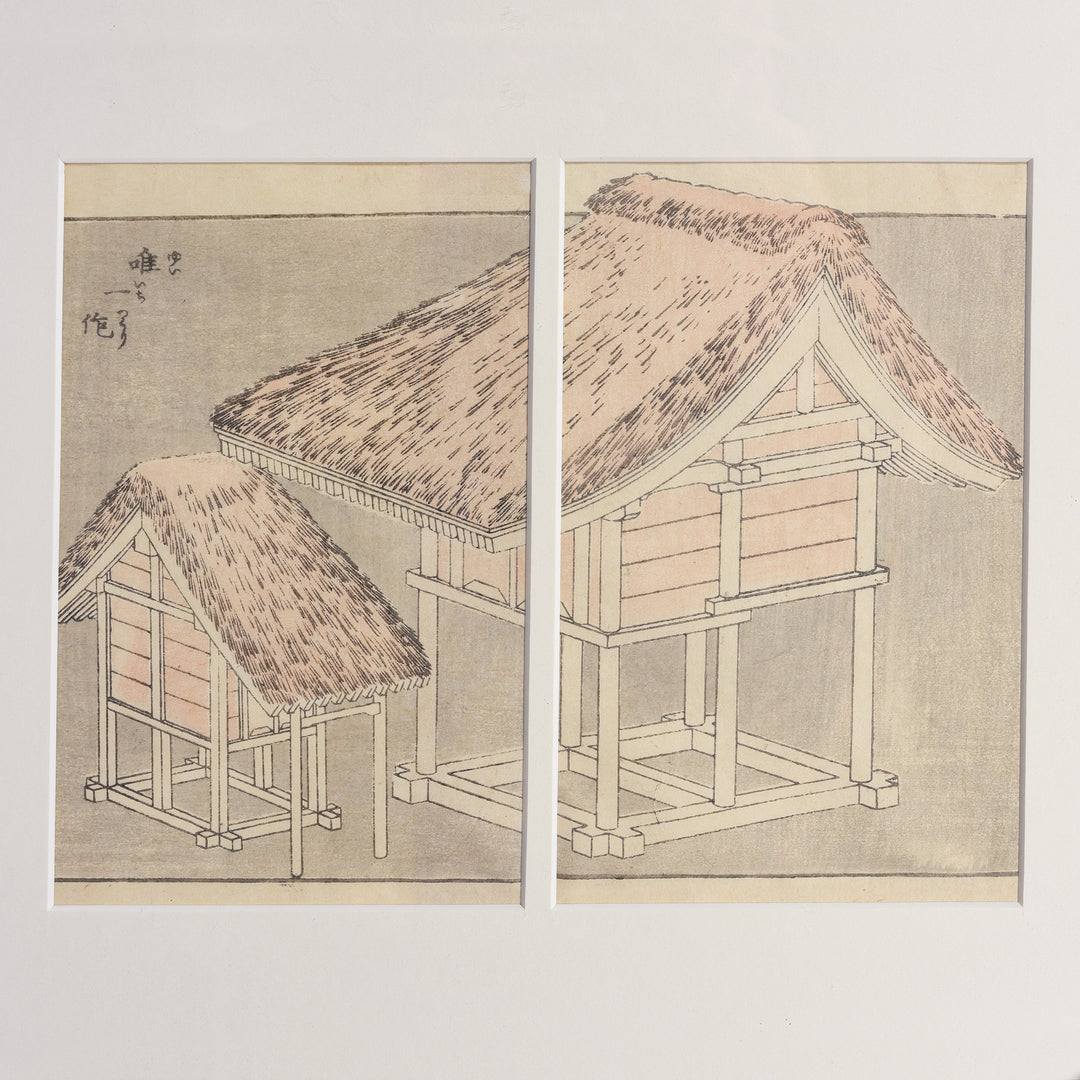 Japanese Manga Woodblock Print of Buildings - Late 19thC | Indigo Antiques