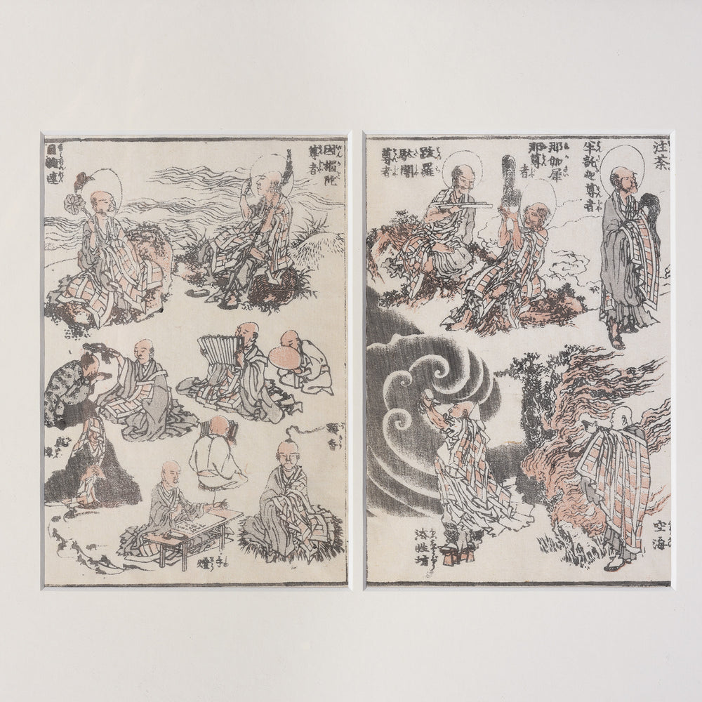 Buddhist Saints Manga Woodblock Print by Hokusai - Late 19thC | Indigo Antiques