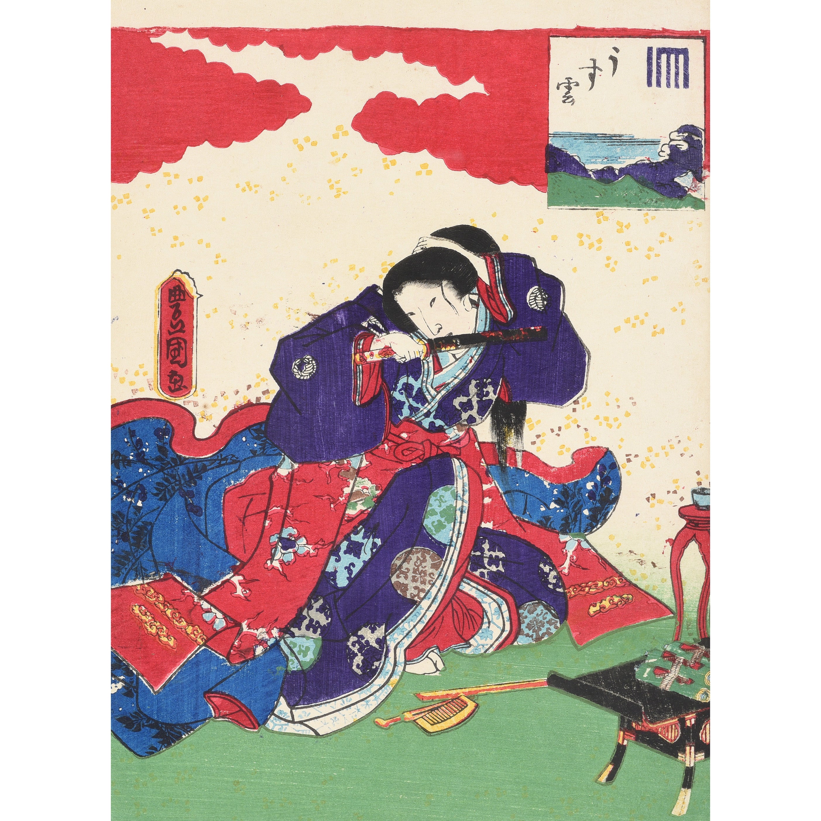 Usugumo Genji Japanese Woodblock Print by Kunisada | Indigo Antiques