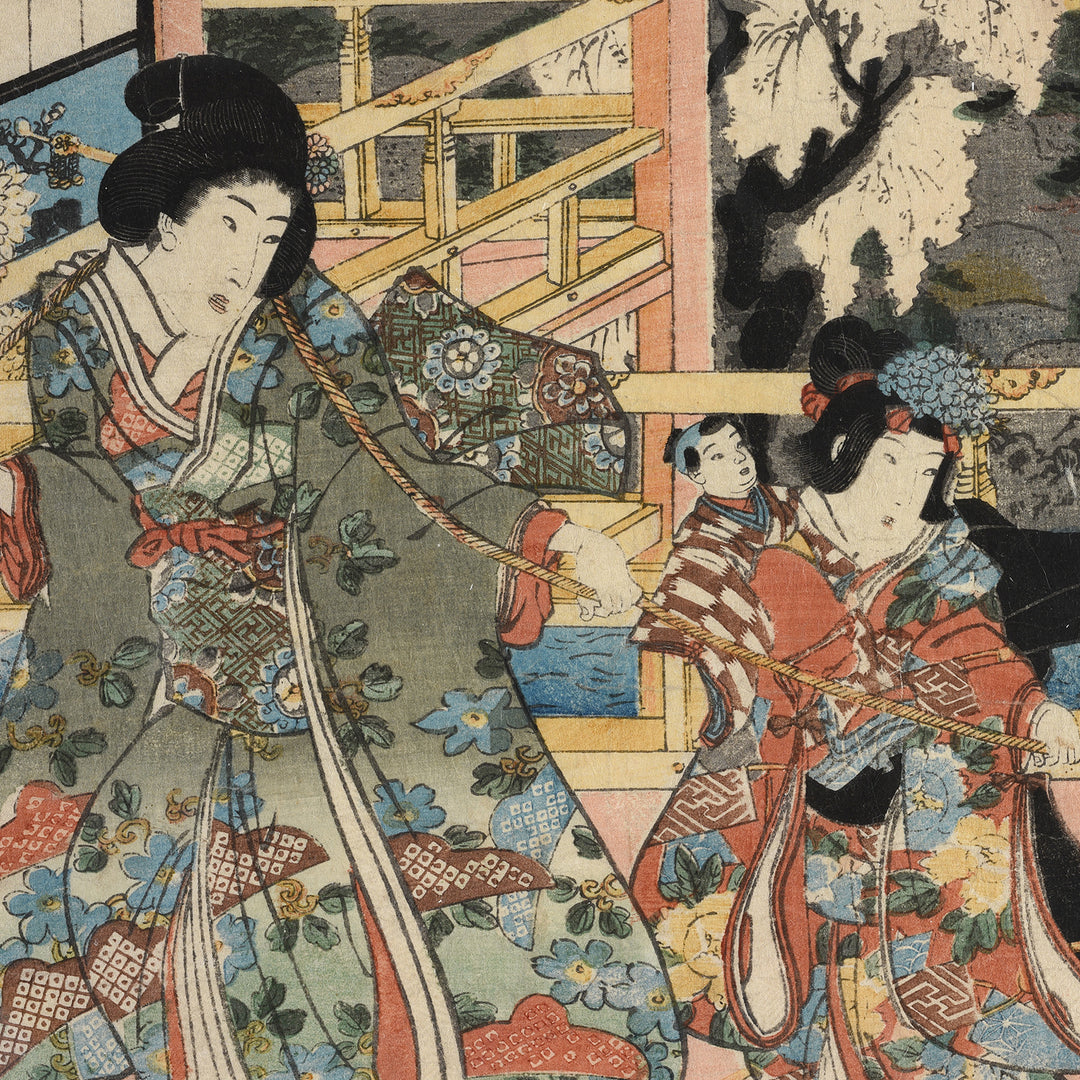 Detail From V1 Antique Framed Japanese Woodblock Print Oban by Utagawa Kunisada - 19thC | Indigo Antiques