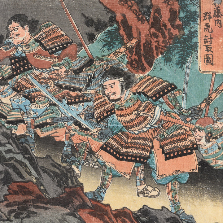 Samurai Detail From Antique Framed Japanese Woodblock Print Oban By Kuniyoshi | Indigo Antiques