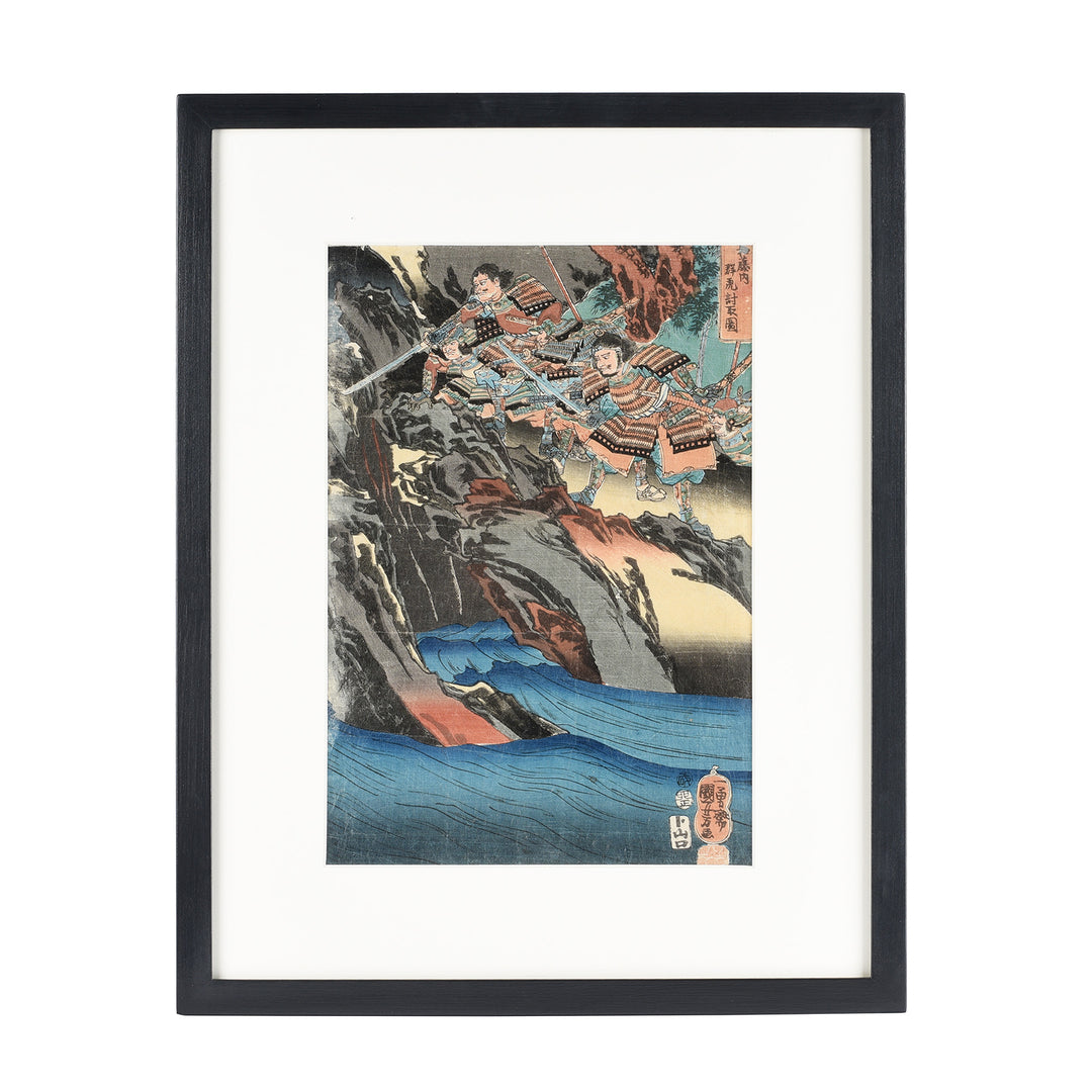 Antique Framed General Watônai hunting the Tigers in Formosa Japanese Woodblock Print Oban By Kuniyoshi | Indigo Antiques