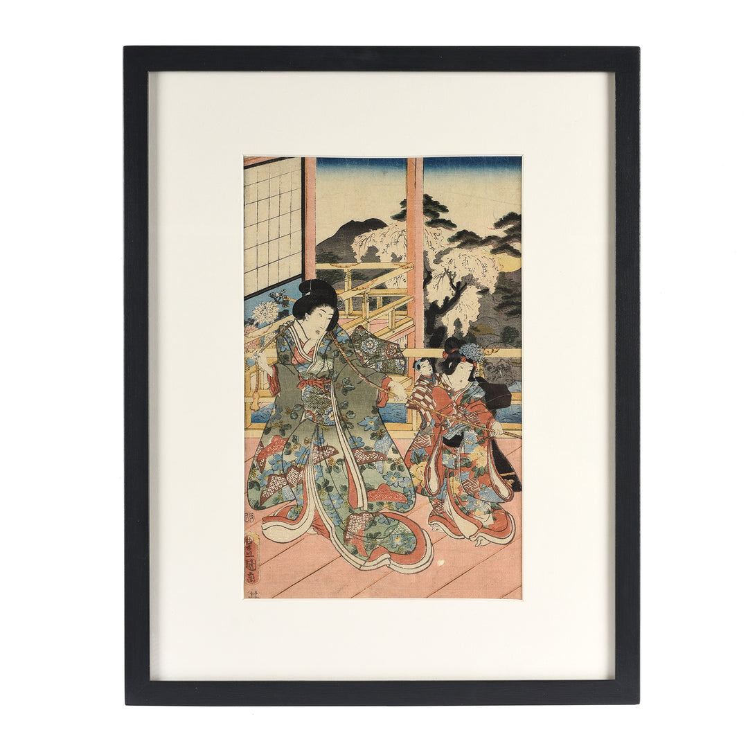 V1 Antique Framed Japanese Woodblock Print Oban by Utagawa Kunisada - 19thC | Indigo Antiques