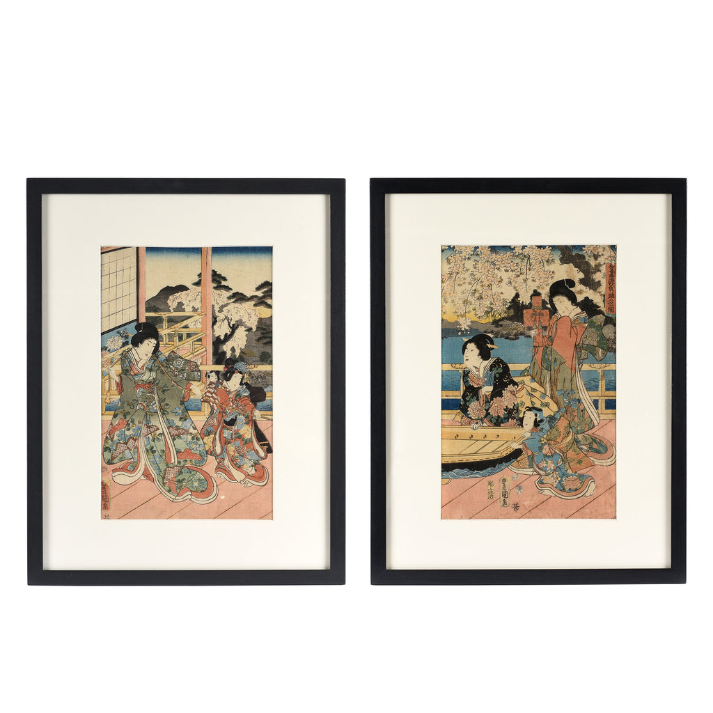 Framed Japanese Woodblock Print Oban by Utagawa Kunisada - 19thC