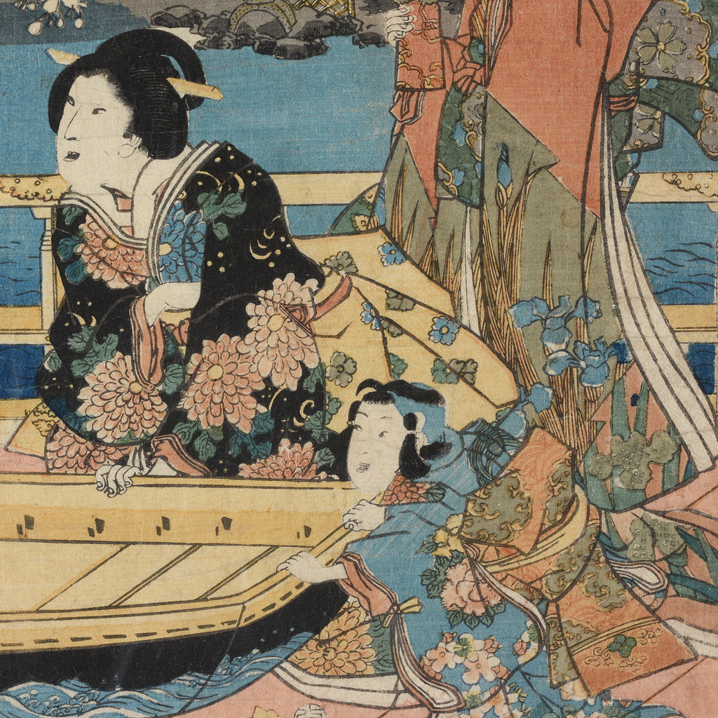 Framed Japanese Woodblock Print Oban by Utagawa Kunisada - 19thC