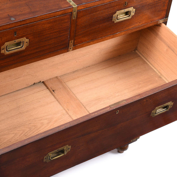 Anglo Indian Teak Campaign Chest Of Drawers - 19thC