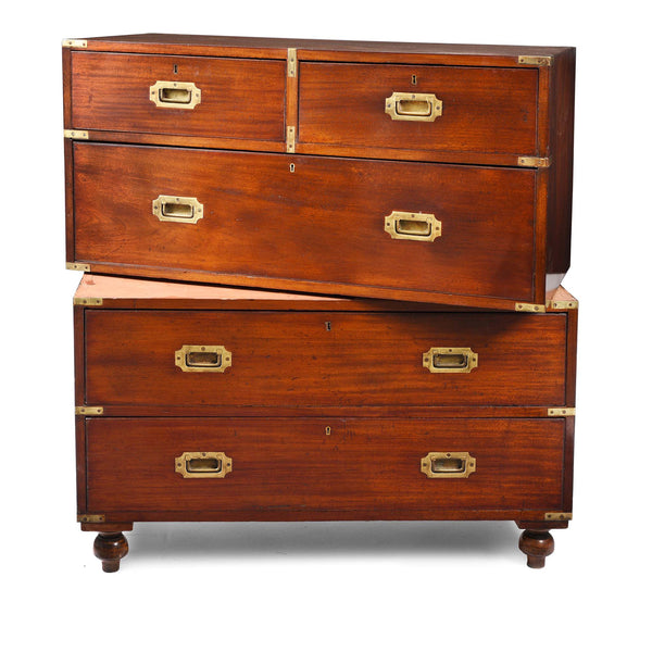 Anglo Indian Teak Campaign Chest Of Drawers - 19thC