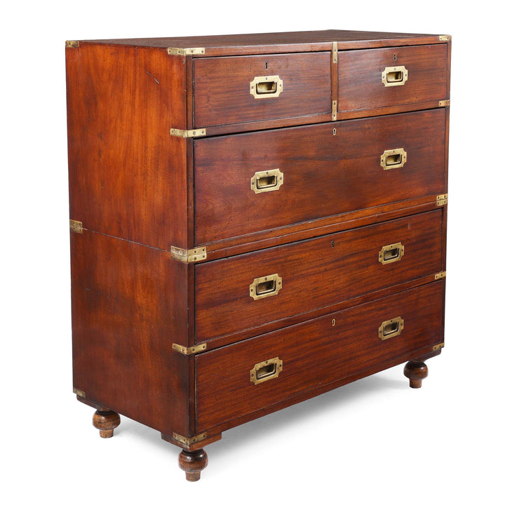 Angled View Of Anglo Indian Teak Campaign Chest Of Drawers - 19thC | Indigo Antiques