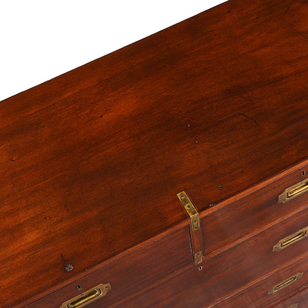 Anglo Indian Teak Campaign Chest Of Drawers - 19thC