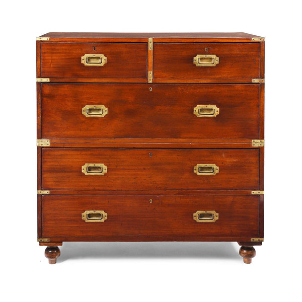 Anglo Indian Teak Campaign Chest Of Drawers - 19thC