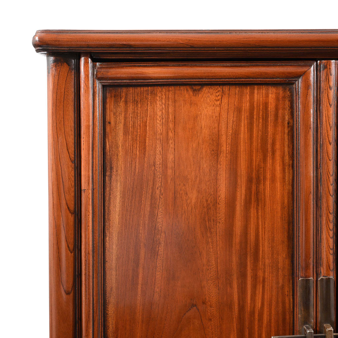 Corner Detail From Chinese Red Elm Taper Cabinet - 19thC | Indigo Antiques