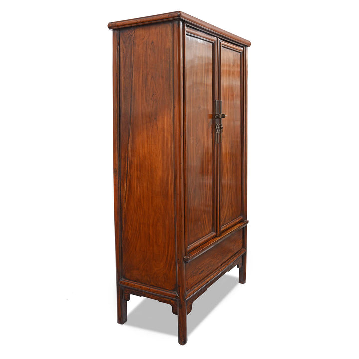 Angled VIew Of Chinese Red Elm Taper Cabinet - 19thC | Indigo Antiques