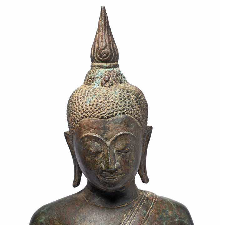 Face Detail Of Bronze Buddha From Thailand - Ca 1920 | Indigo Antiques