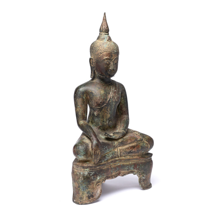 Angled View Of Bronze Buddha From Thailand - Ca 1920 | Indigo Antiques
