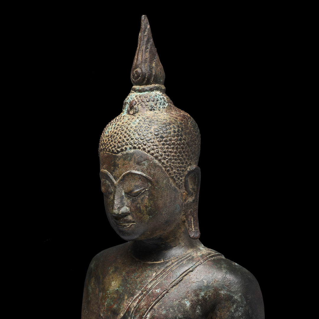 Detail On Black Background Of Bronze Buddha From Thailand - Ca 1920 | Indigo Antiques