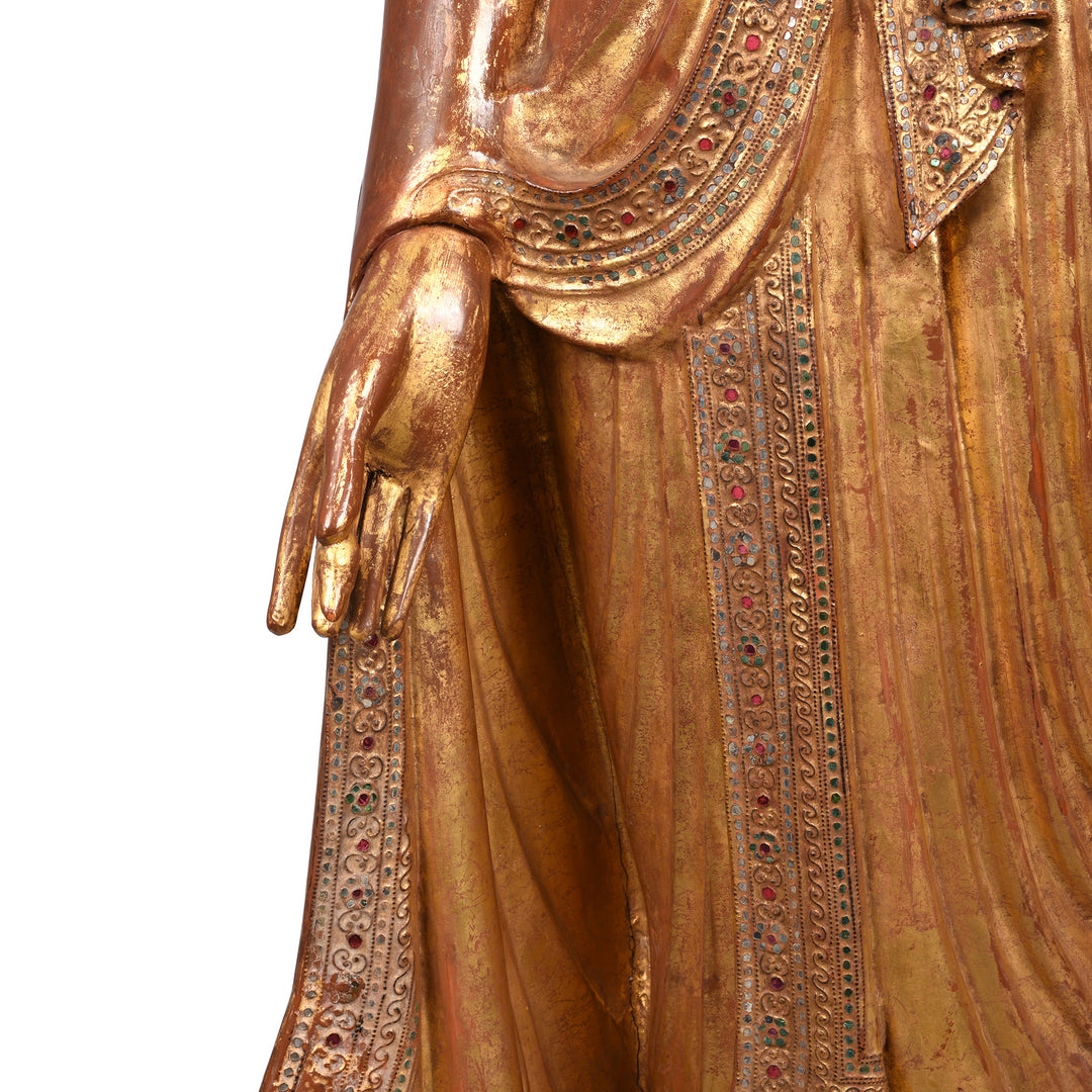 Detail From Gilded Teak Burmese Standing Buddha - Early 20thC | Indigo Antiques