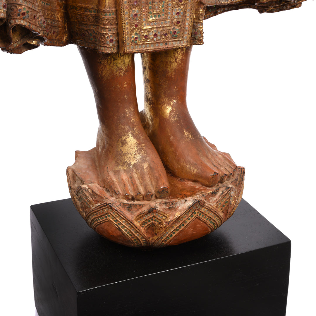 Lotus Base Detail Of Gilded Teak Burmese Standing Buddha - Early 20thC | Indigo Antiques