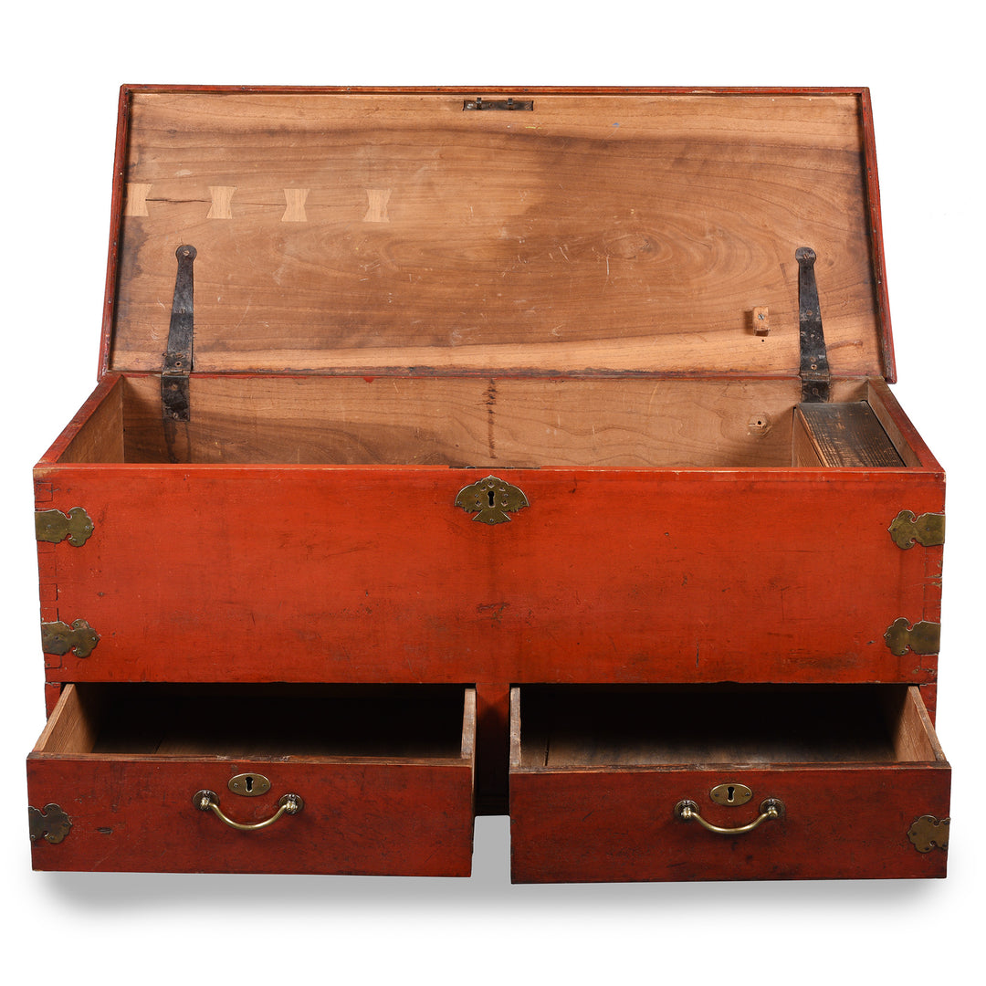Open View Of Red Lacquer Teak Wood Chinese Chest - 18thC | Indigo Antiques