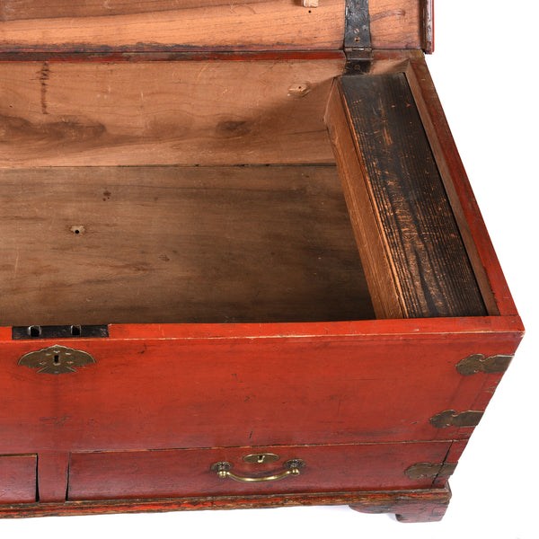 Red Lacquer Camphor Wood Chinese Chest - 18thC