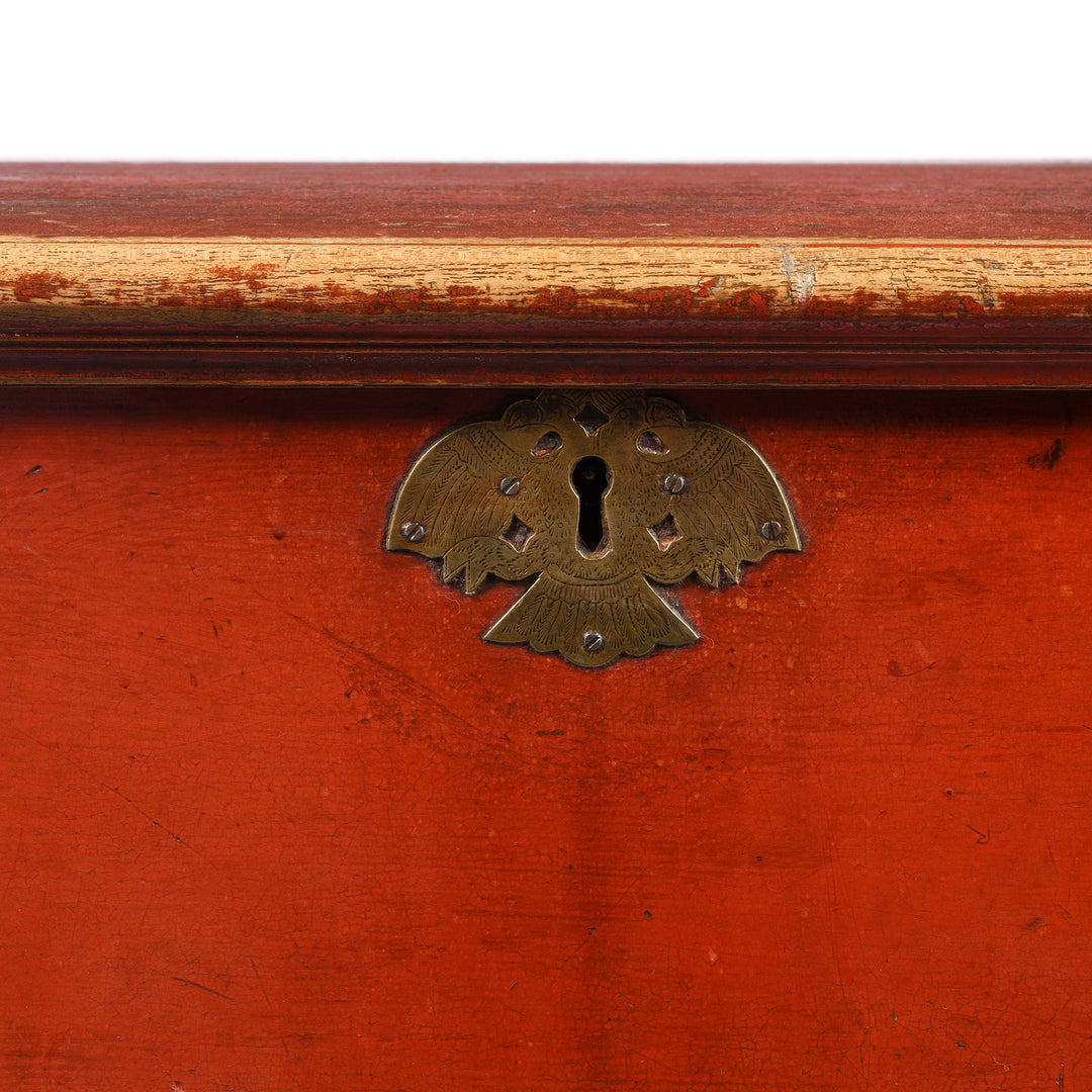 Lock Detail From Red Lacquer Teak Wood Chinese Chest - 18thC | Indigo Antiques