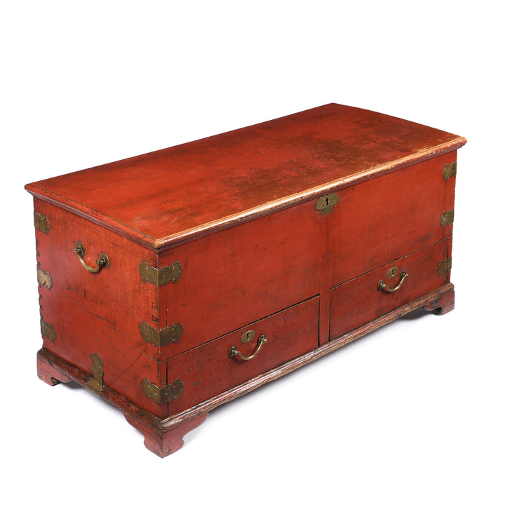 Angled View Of Red Lacquer Teak Wood Chinese Chest - 18thC | Indigo Antiques