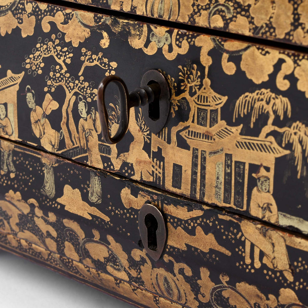 Lock And Key Detail From Chinoiserie Lacquer Sewing Box - Qing Dynasty Early 19thC | Indigo Antiques
