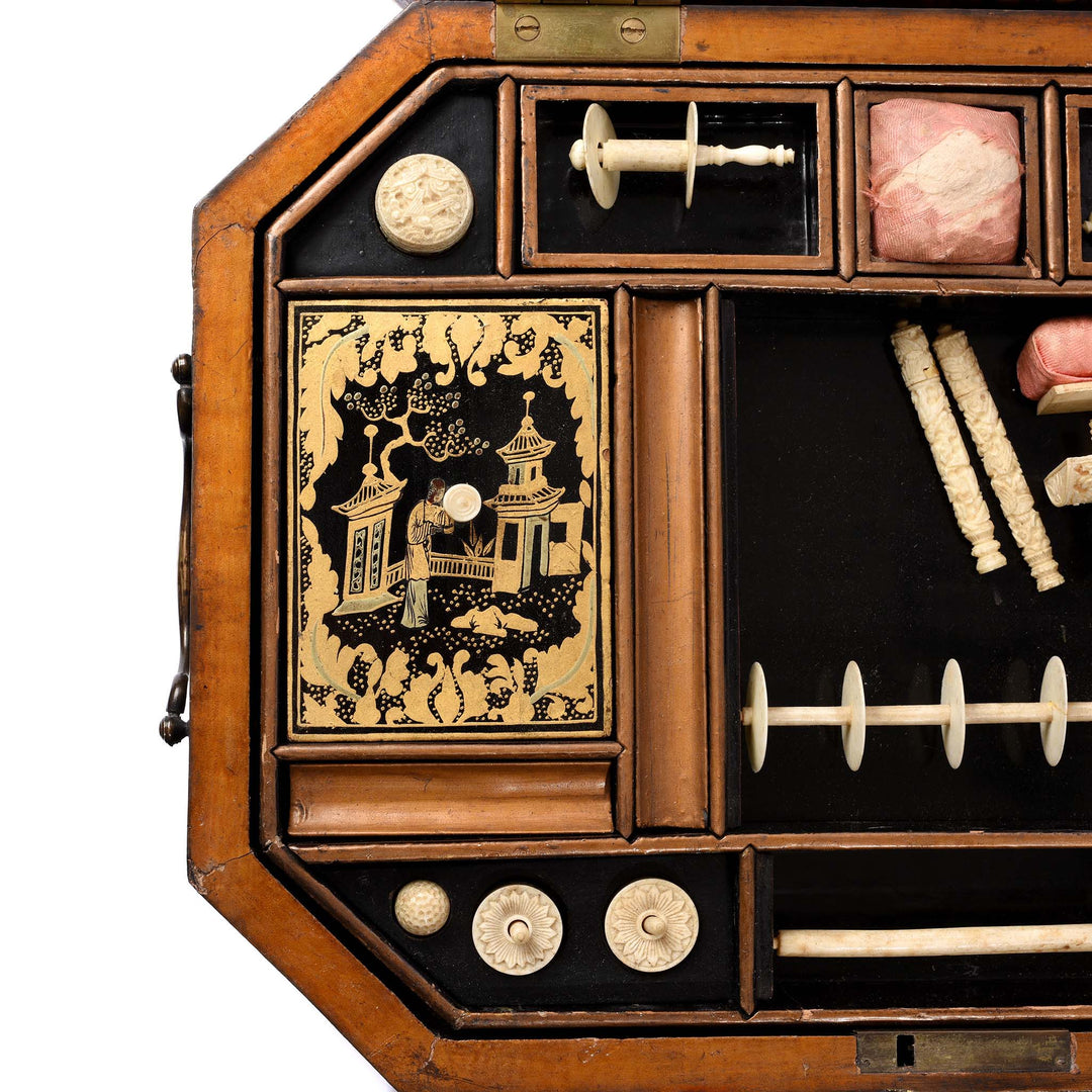 Contents Detail From Chinoiserie Lacquer Sewing Box - Qing Dynasty Early 19thC | Indigo Antiques