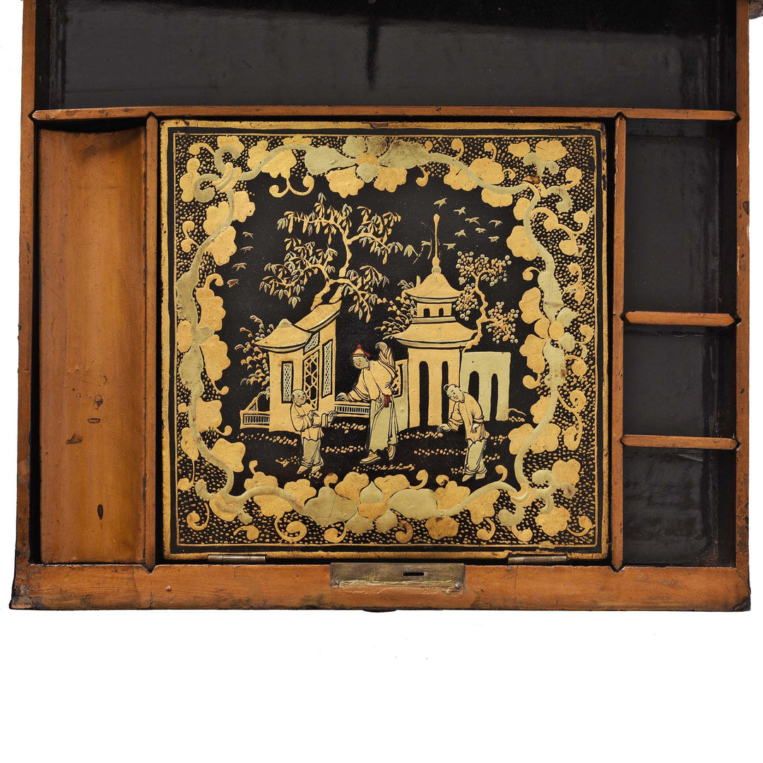 Drawer Detail From Chinoiserie Lacquer Sewing Box - Qing Dynasty Early 19thC | Indigo Antiques