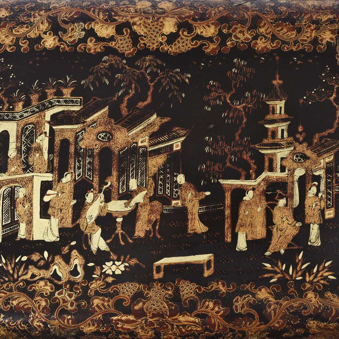 Paintwork Detail From Lid Of Chinoiserie Lacquer Sewing Box - Qing Dynasty Early 19thC | Indigo Antiques