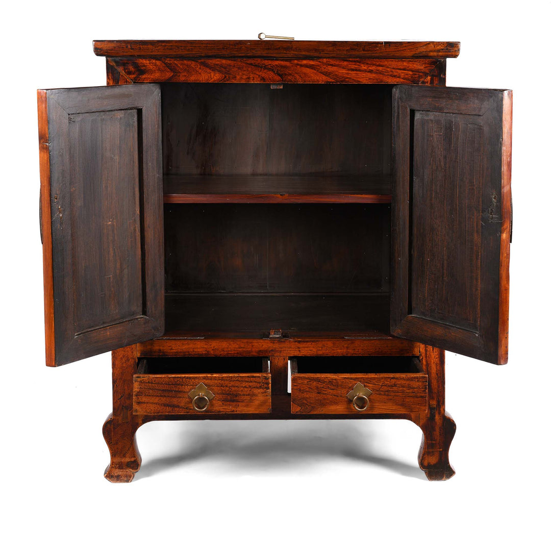 Open Doors View Of Walnut Chinese Cabinet From Gansu - 19thC | Indigo Antiques
