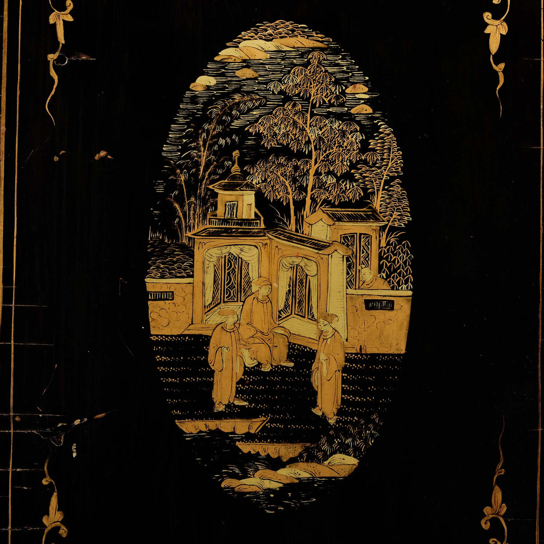 Detail From Side Of Gilt Black Lacquer Jewellery Cabinet - Early 19thC | Indigo Antiques