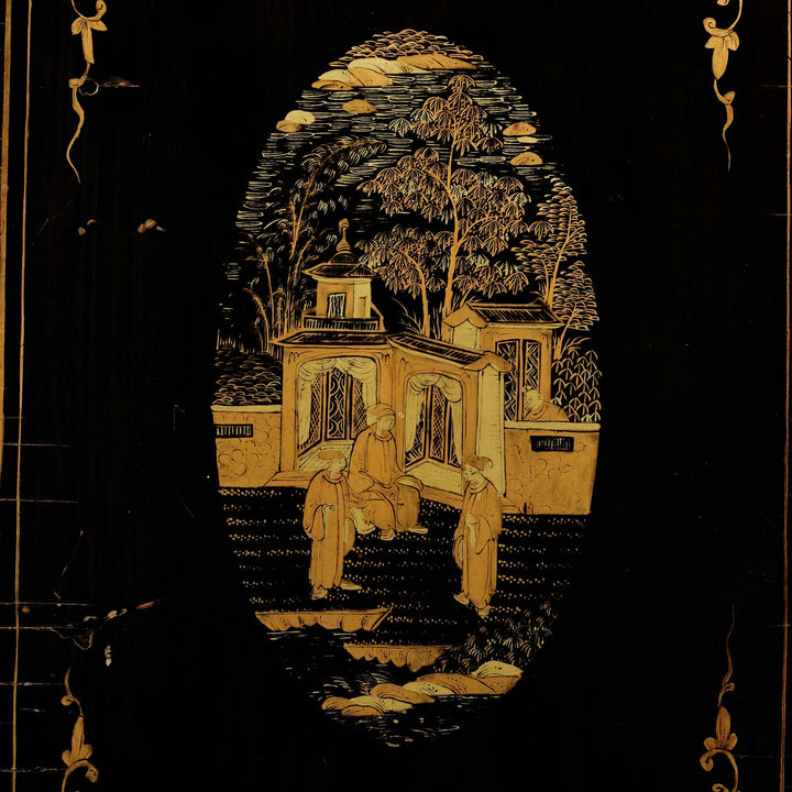 Detail From Side Of Gilt Black Lacquer Jewellery Cabinet - Early 19thC | Indigo Antiques