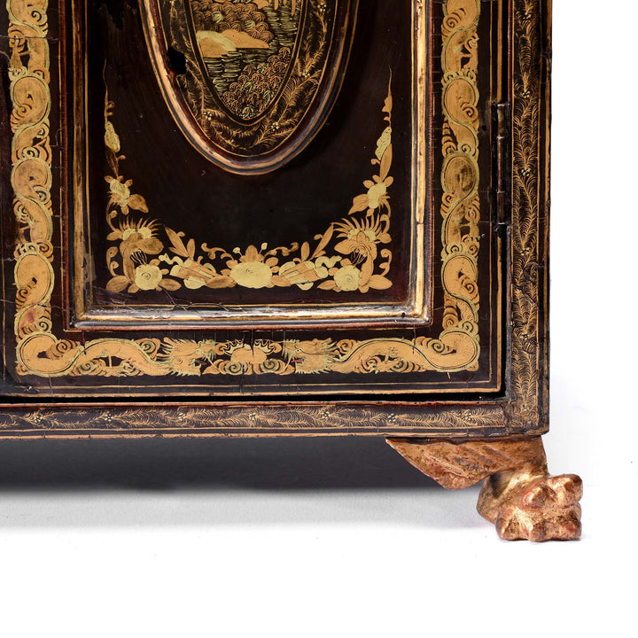 Foot Detail From Gilt Black Lacquer Jewellery Cabinet - Early 19thC | Indigo Antiques