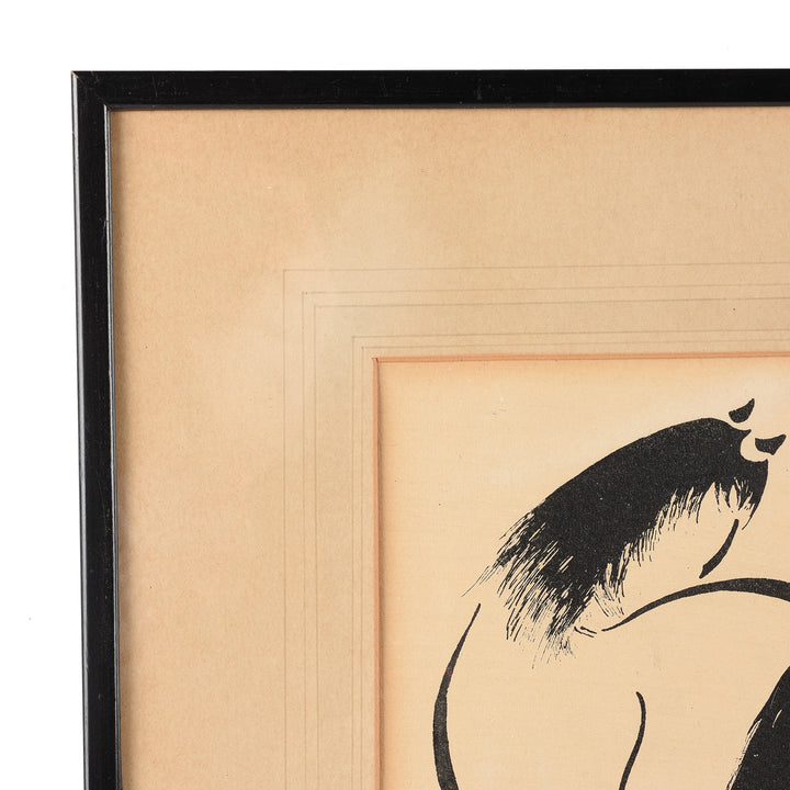 Framed Horses Woodblock Print By Wakyosai - Ca 1950 | Indigo Antiques