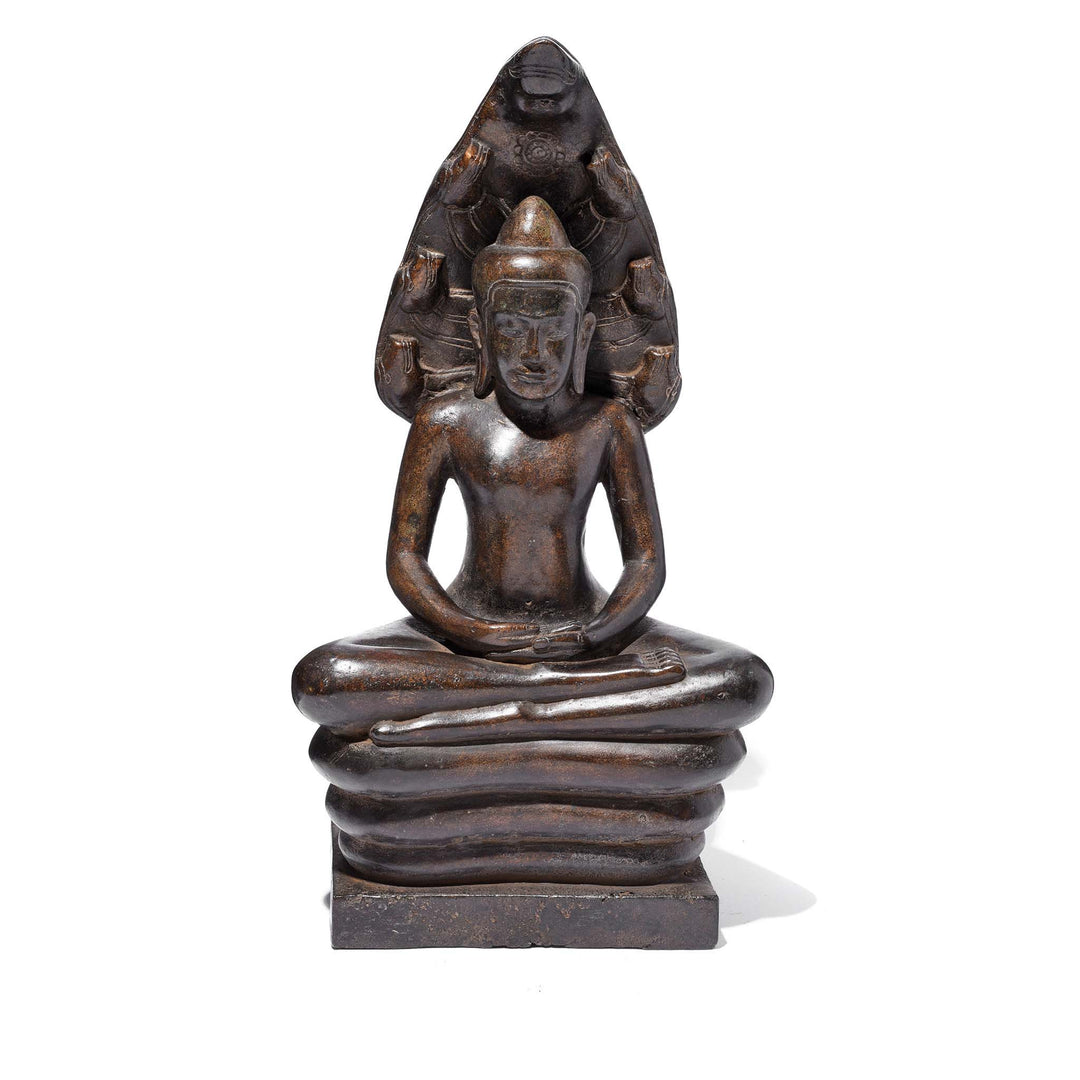 Bronze Naga Buddha From Khmer, Cambodia - 19thC