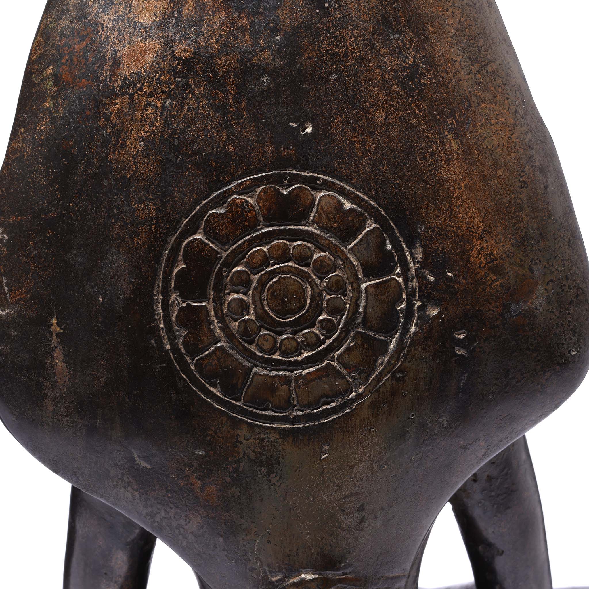 Detail From Reverse Of Bronze Naga Buddha From Khmer, Cambodia - 19thC