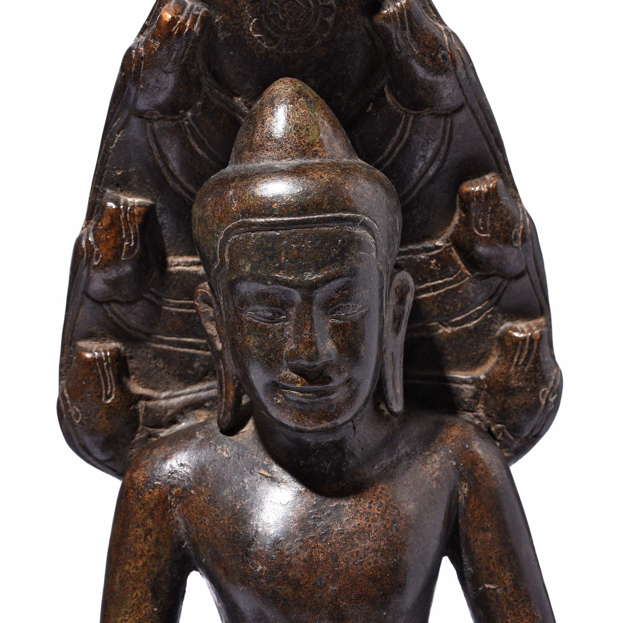 Detail From Bronze Naga Buddha From Khmer, Cambodia - 19thC