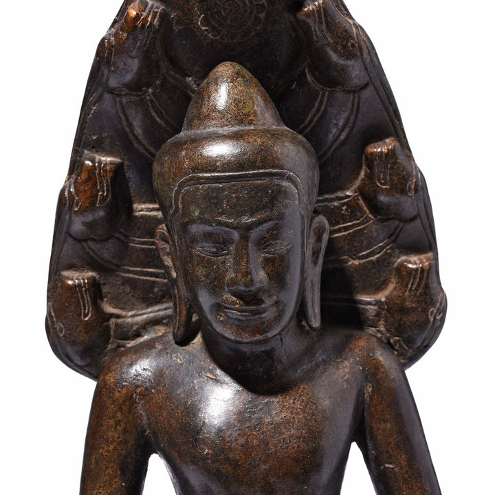 Detail From Bronze Naga Buddha From Khmer, Cambodia - 19thC