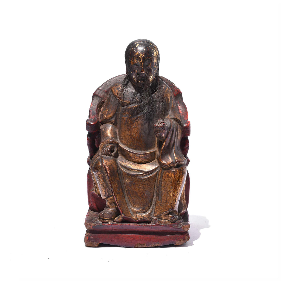 Seated Chinese Ancestor Figure - Horse Hair Beard - 19thC | Indigo Antiques