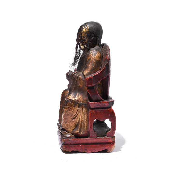 Profile View Of Seated Chinese Ancestor Figure - Horse Hair Beard - 19thC | Indigo Antiques