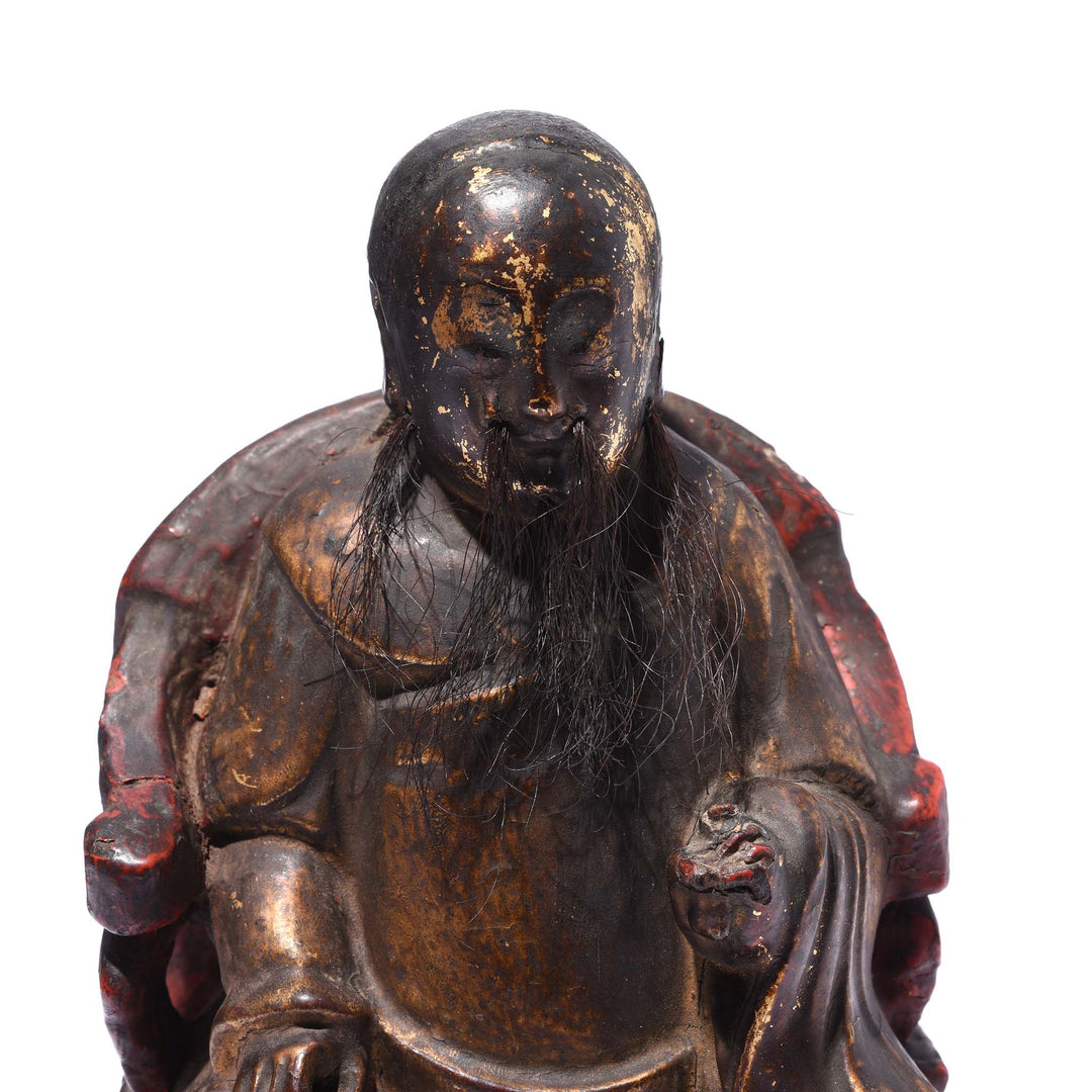 Detail From Seated Chinese Ancestor Figure - Horse Hair Beard - 19thC | Indigo Antiques