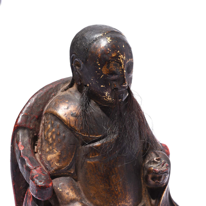 Angled View Of Seated Chinese Ancestor Figure - Horse Hair Beard - 19thC | Indigo Antiques