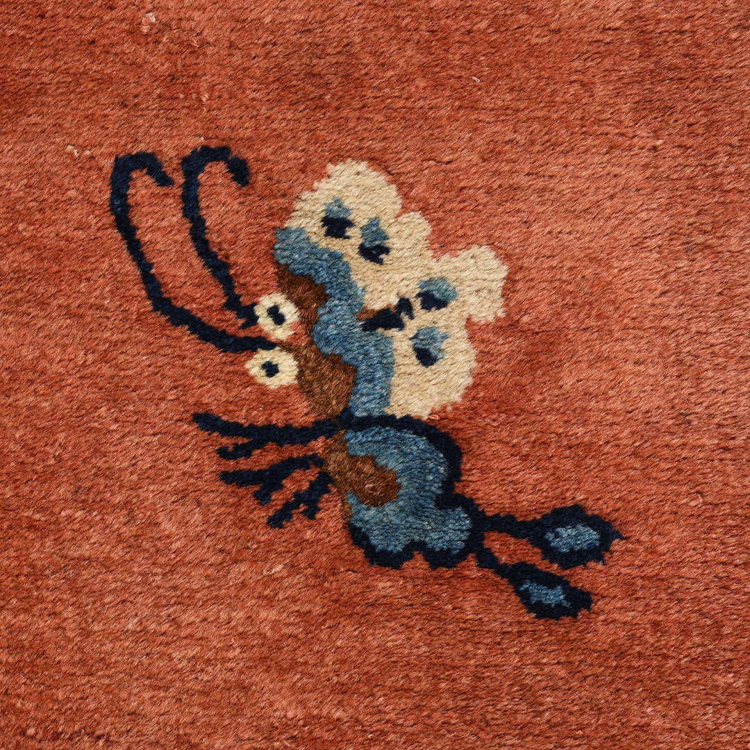 Butterfly Detail From Antique Blue And Red Tibetan Saddle Rug - Ca 1920's | Indigo Antiques